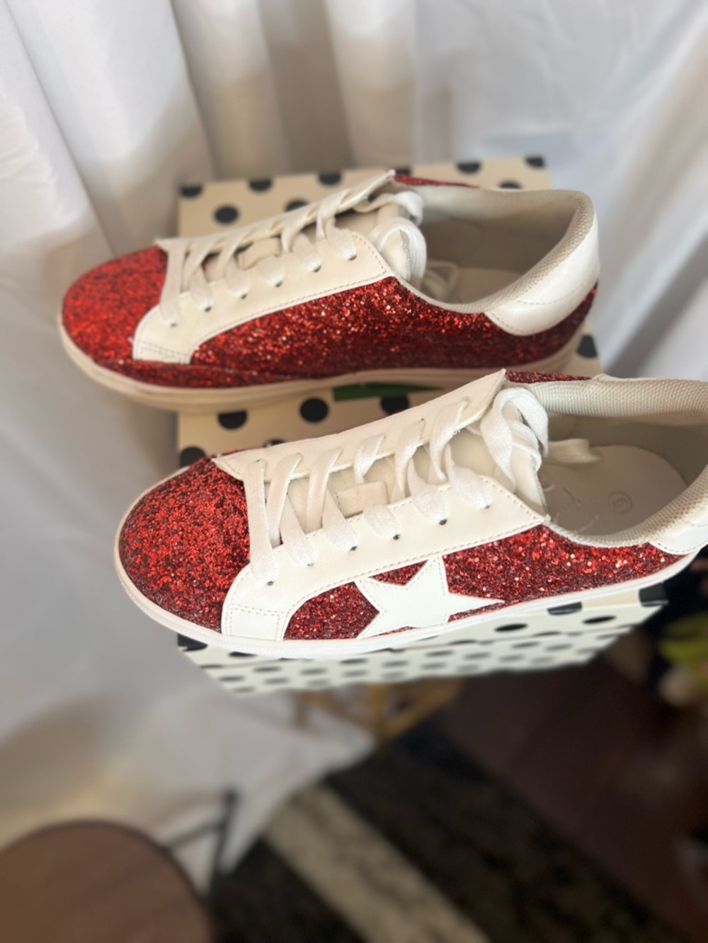 Party City Women's Red Glitter Sneakers with White Accents - Picture 8 of 9